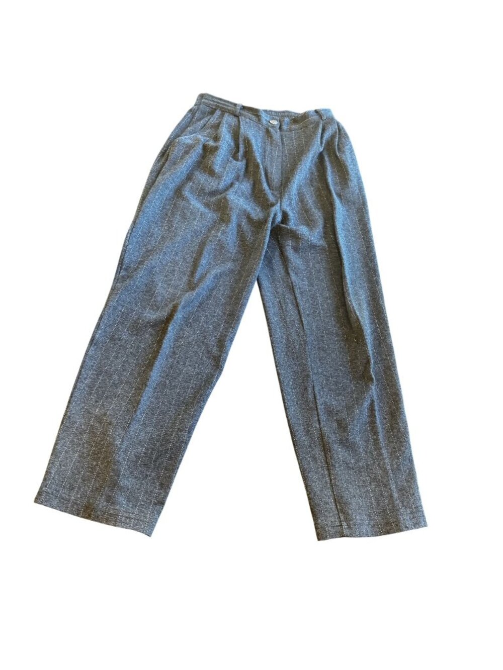 Vintage Bedford Fair Trousers Womens M L Gray Pinstripe Elastic Waist USA Made